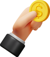 3D Gold Coin with Dollar Sign in Hand png