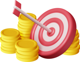 3D Stacks of Coins and Target with Arrow png