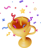 3D Golden Champion Trophy with Confetti. png