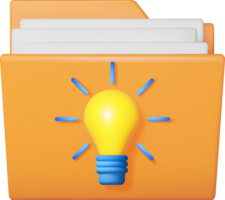 3D Business Folder full of Papers and Idea Bulb png