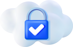 3d White Cloud with Locked Padlock. png