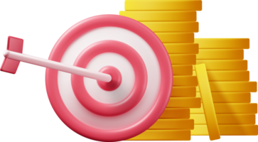 3D Stacks of Coins and Target with Arrow png