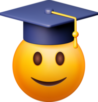 3d feliz sorridente emoticon dentro graduado boné png