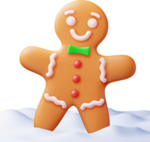 3D Holiday Gingerbread Man Cookie in Snow png