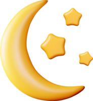 3D Gold Crescent Moon with Stars png