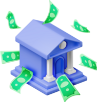 3D Bank Building and Cash Money png