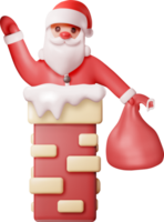 3d Papa Noel claus con bolso en casa Chimenea png