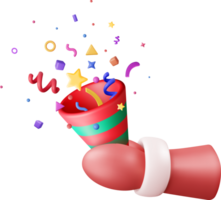 3D Party Popper with Confetti in Santa Claus Hand png