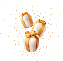 3D Gift Box With Falling Confetti. png