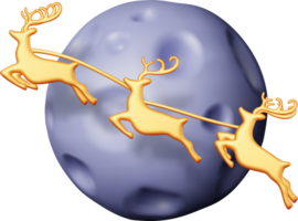 3D Christmas Jumping Deers with Antlers near Moon png