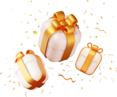 3D Gift Box With Falling Confetti. png