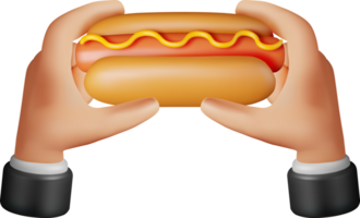 3D Hot Dog with Mustard in Hand png