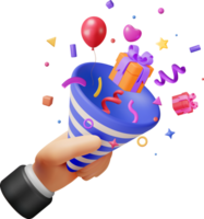 3d fête popper avec confettis dans main png