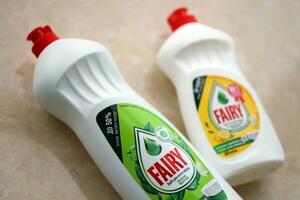 KYIV, UKRAINE - OCTOBER 31, 2023 Bottle of Fairy washing up Liquid produced by Procter and Gamble and sold in most parts of Europe photo