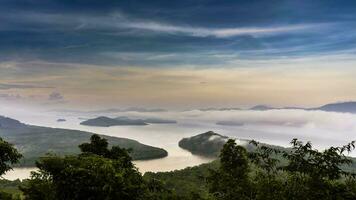 cloudy foggy landscape view above of mountain video