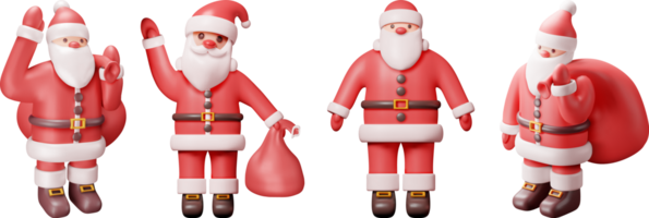 3d reeks van de kerstman claus karakter met geschenk zak png