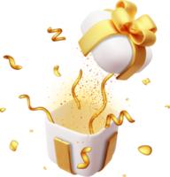 3D Gift Box With Falling Confetti. png