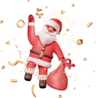 3d Santa claus mit Geschenk Tasche und Konfetti. png