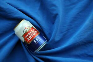 KYIV, UKRAINE - 4 MAY, 2023 Can of Stella Artois beer without alcohol and low in calories photo