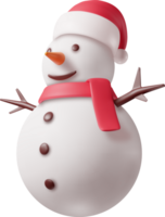 3D White Snowman in Santa Hat and Scarf png