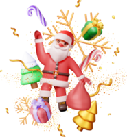 3D Santa Claus with Gift Bag and Christmas Tree png