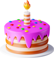 3D Cake with One Burning Candle png