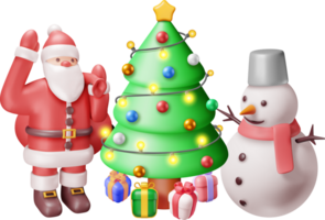 3D Santa Claus with Gift Bag and Christmas Tree png