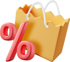 3D Shopping Bag with Percent Sign png