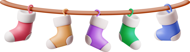 3d Noël stockage sur corde, Couleur chaussette png