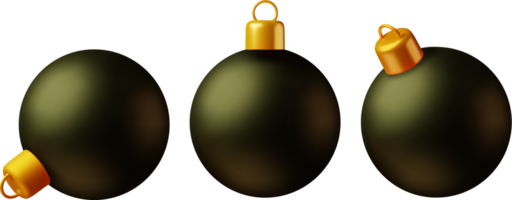 3d svart jul boll med gyllene klämma png
