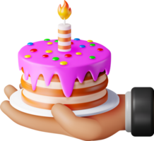 3D Cake with One Burning Candle in Hand png