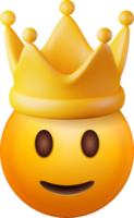 3d schattig emoji gezicht met gouden kroon png