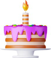 3d torta con uno ardente candela png