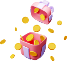 3D Open Gift Box Full of Gold Coins png