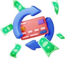 3D Round Arrow with Bank Card and Dollars png