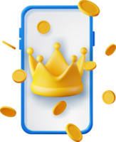 3D Gold Crown on Smartphone Screen png