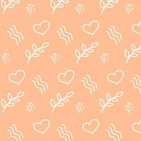 Vector seamless pattern with doodles on peach fuzz colour background