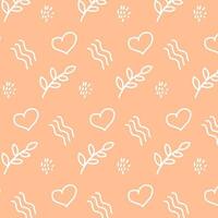 Vector seamless pattern with doodles on peach fuzz colour background