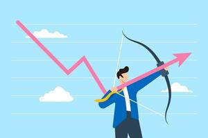 Smart businessman turns downtrend graph upward with bow in flat design vector