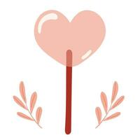 Heart shaped lollipop for Valentine's day isolated on white background. Cartoon style. Vector illustration.