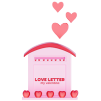 valentine mycket liten brevlåda för kärlek brev på en transparent bakgrund, 3d tolkning png