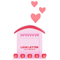 Valentine Tiny Mailbox for Love Letters on a transparent background, 3D rendering png