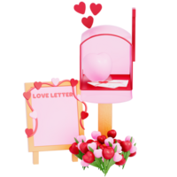 Valentinstag Briefkasten mit winzig Tafel Zeichen auf ein transparent Hintergrund, 3d Rendern png