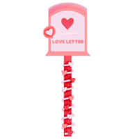 Valentin boites aux lettres avec mignonne en forme de coeur sur une transparent arrière-plan, 3d le rendu png