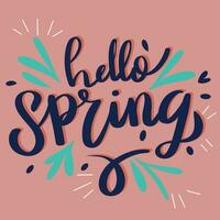 Hello Spring square color banner. Handwriting Hello Spring inscription. Hand drawn vector art