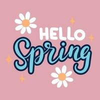 Hello Spring square color banner. Handwriting Hello Spring inscription. Hand drawn vector art