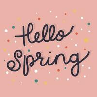 Hello Spring square color banner. Handwriting Hello Spring inscription. Hand drawn vector art