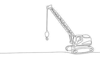 Car crane one line continuous. Line art crane car toy outline. Hand drawn vector art