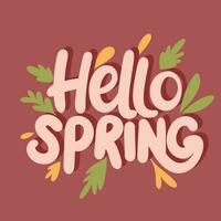 Hello Spring square color banner. Handwriting Hello Spring inscription. Hand drawn vector art