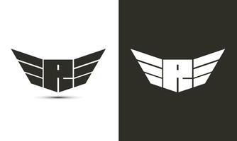 R logo in black and white color with wings and shield vector